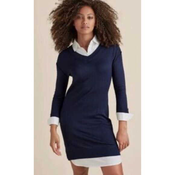 Venus Blue And White Layered Long Sleeve Sweater Dress  Size Small - Picture 1 of 8